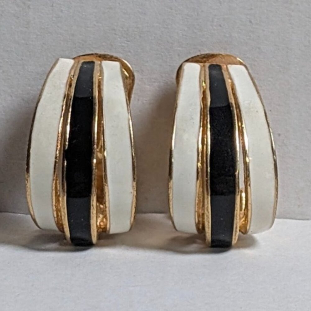 Vintage Vendome Earrings - Vintage Gold & Enameled Clip-on